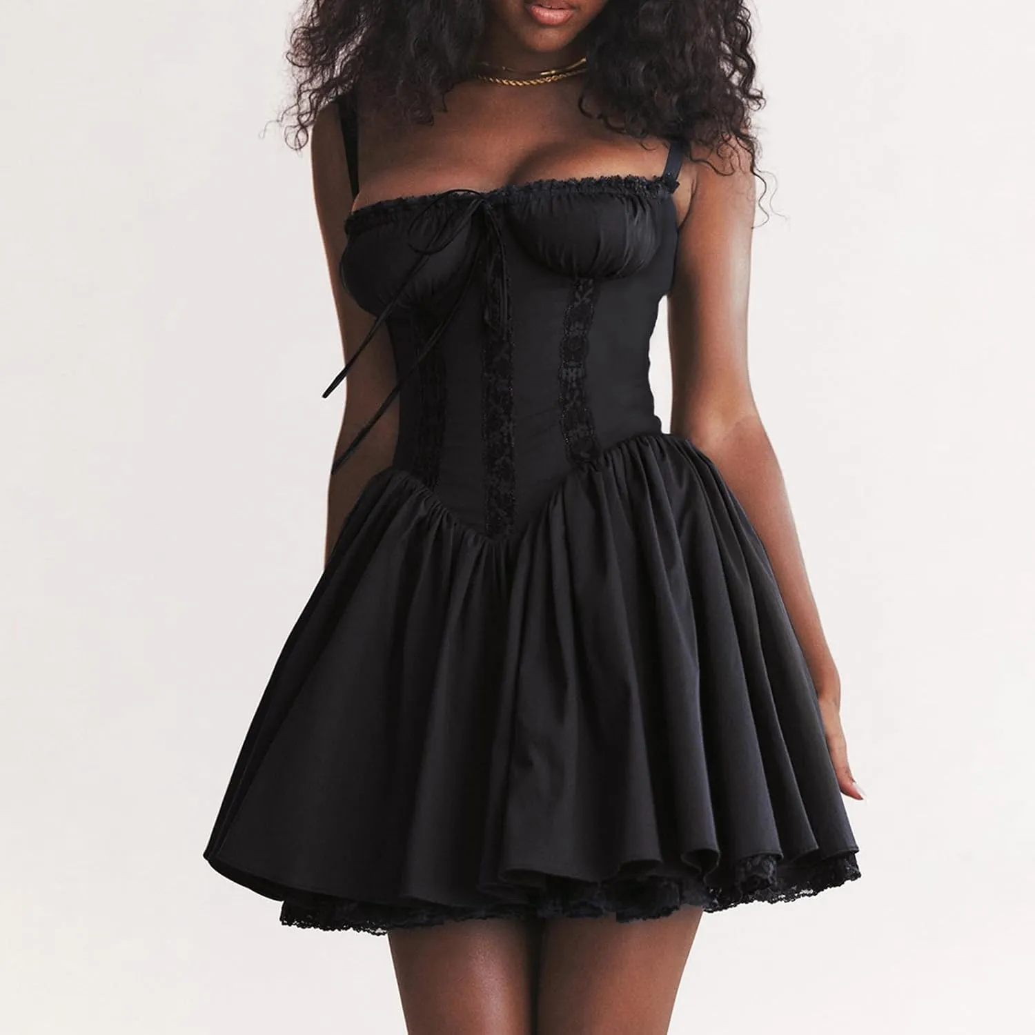 Women Corset Floral Mini Dress Sexy Spaghetti Strap Low Cut Ruffle Lace Short Dresses Summer Bustier Sundress