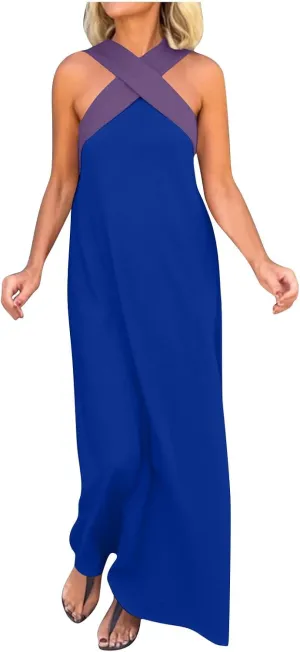 Women Criss Cross Dress Loose Fit Sleeveless Backless Going Out Outfits Summer Beach Boho Trendy Sundress