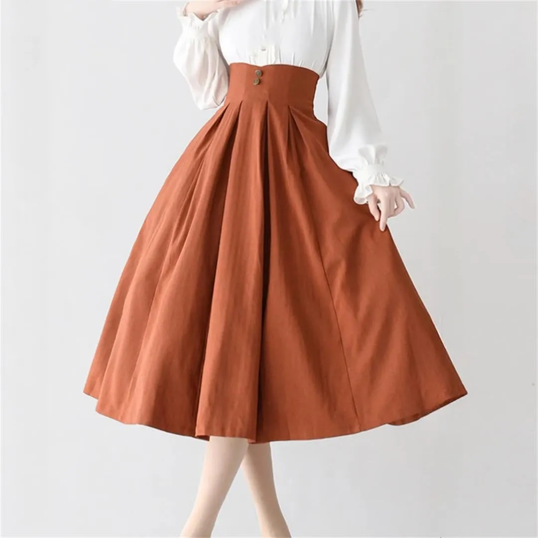 Women Elegant Classical Midi Skirt Vintage Button Slim Party Long Office A-Line Skirt