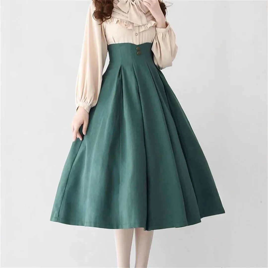 Women Elegant Classical Midi Skirt Vintage Button Slim Party Long Office A-Line Skirt