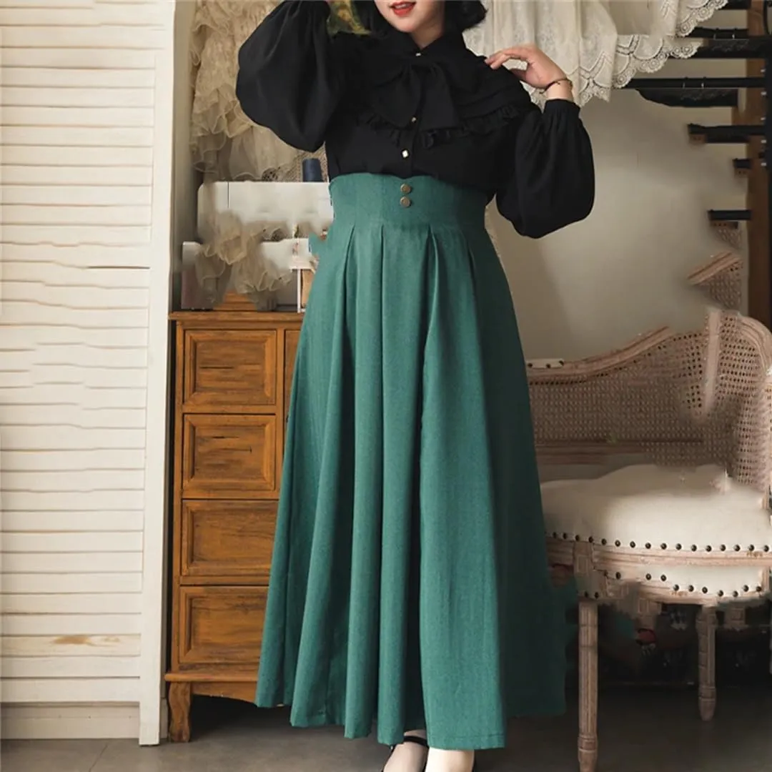 Women Elegant Classical Midi Skirt Vintage Button Slim Party Long Office A-Line Skirt