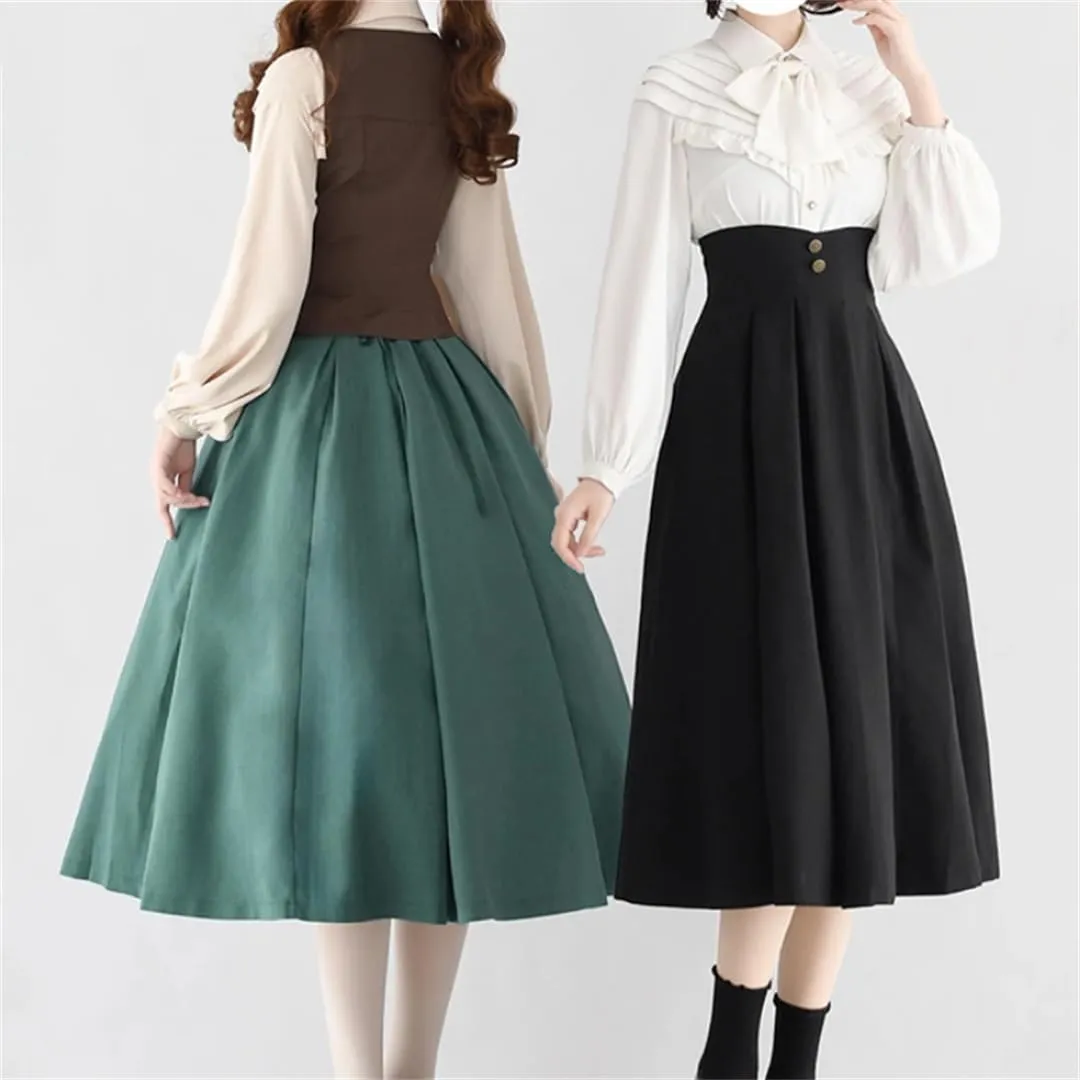Women Elegant Classical Midi Skirt Vintage Button Slim Party Long Office A-Line Skirt