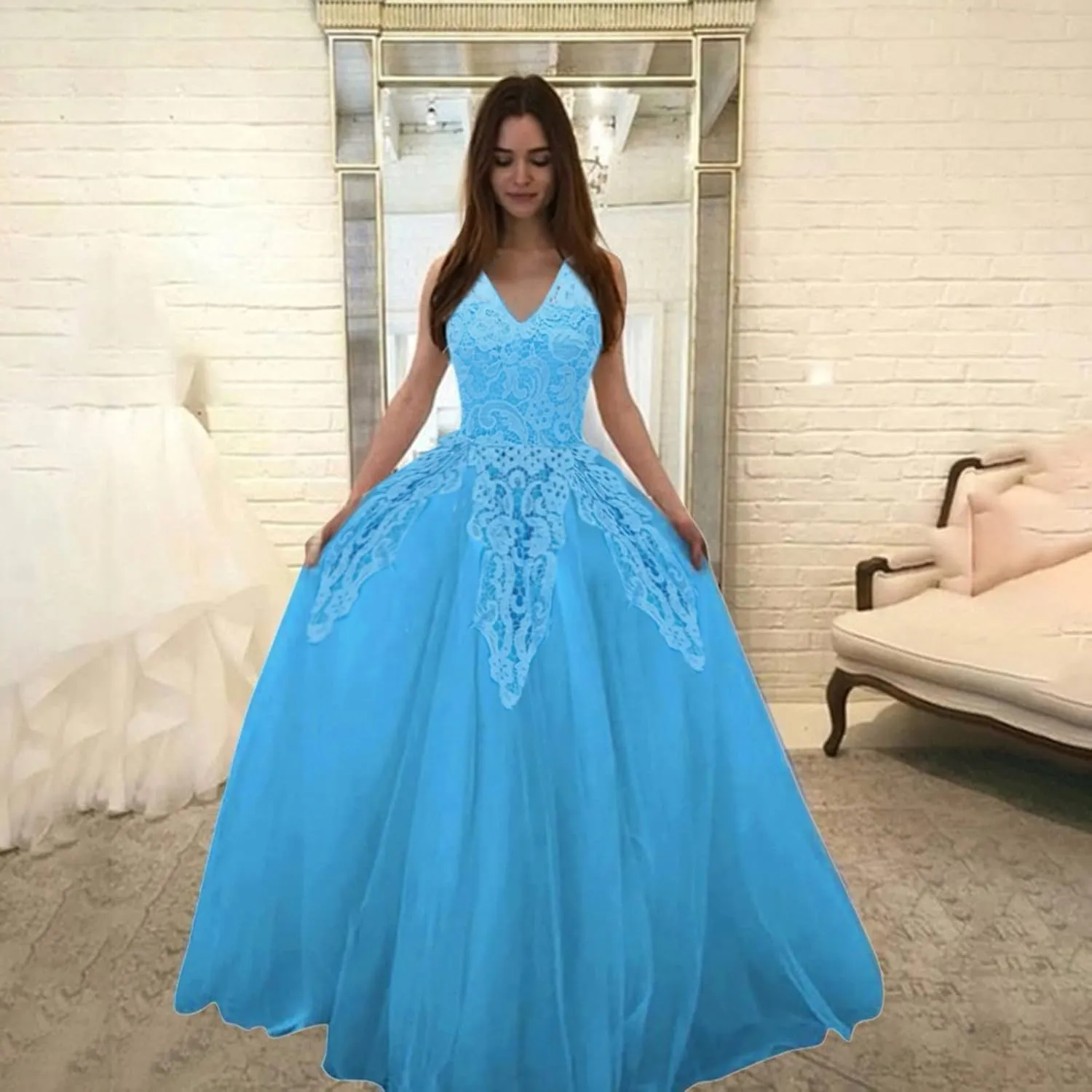Women Fashion Elegant Gown Lace Wedding Floral Evening Party Ball Chiffon Mother of The Bride Dresses Long
