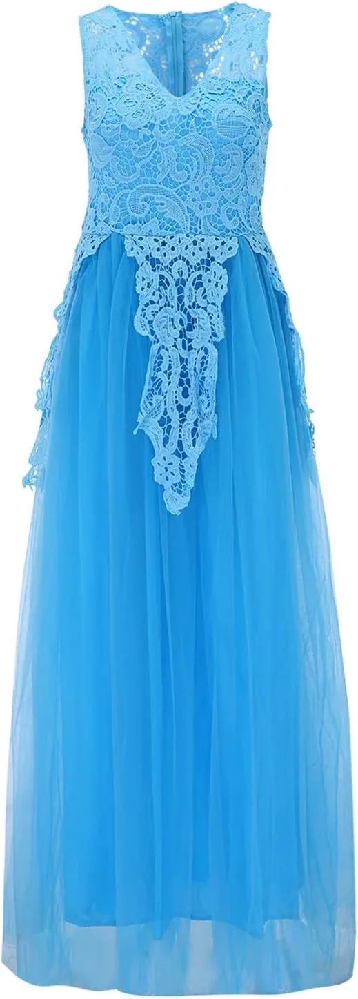Women Fashion Elegant Gown Lace Wedding Floral Evening Party Ball Chiffon Mother of The Bride Dresses Long