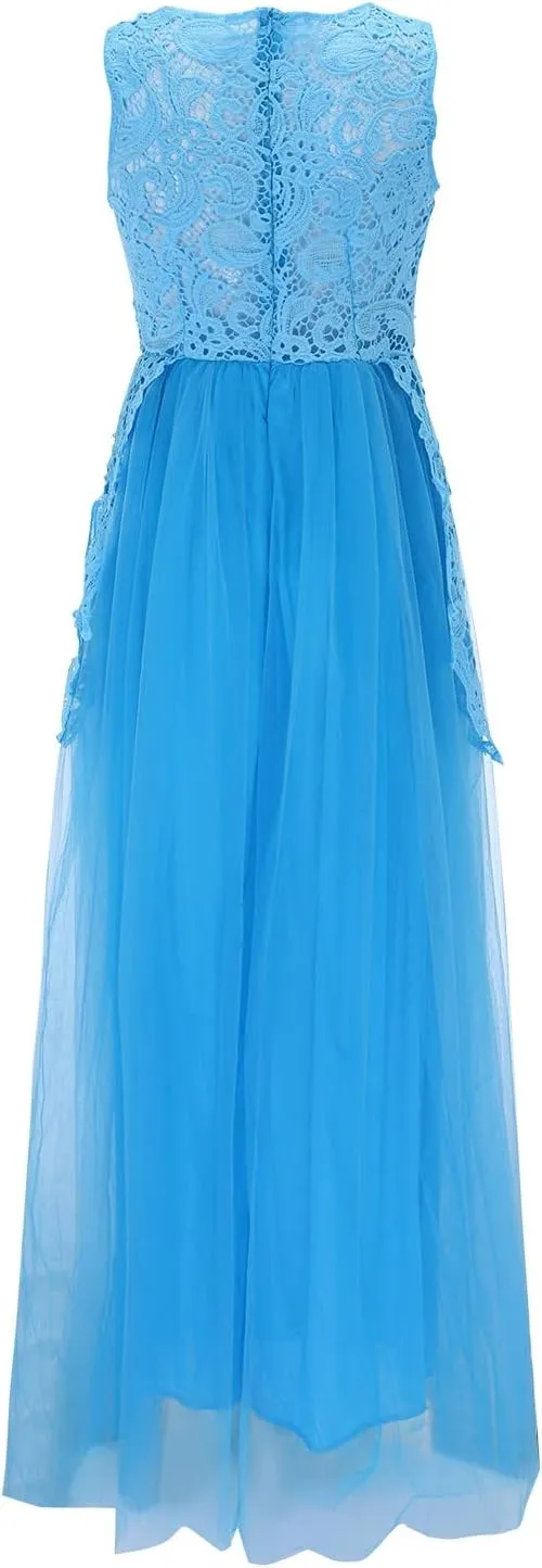 Women Fashion Elegant Gown Lace Wedding Floral Evening Party Ball Chiffon Mother of The Bride Dresses Long