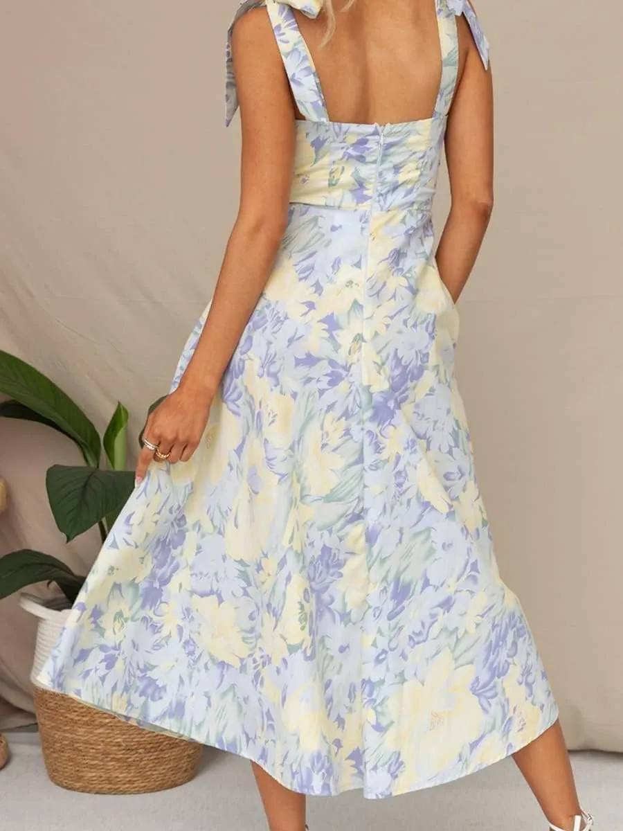 Women Floral Corset Dress 2025 Summer Spaghetti Straps Boho Midi Bustier Sundress Going Out Beach Sundress