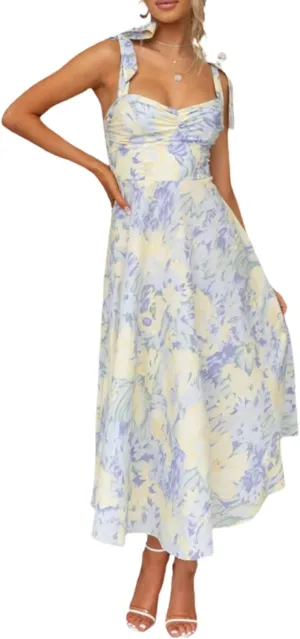 Women Floral Corset Dress 2025 Summer Spaghetti Straps Boho Midi Bustier Sundress Going Out Beach Sundress