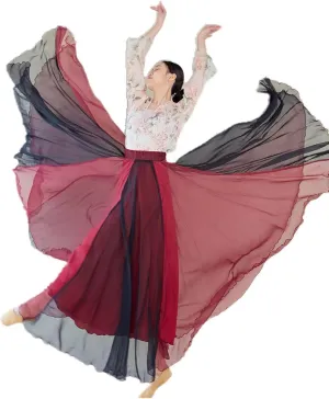 Women Lyrical Dance Skirt Long Double-Sided Ballet Wrap Skirt Flowy Maxi Skirts for Ballerina Modern Dance Costume