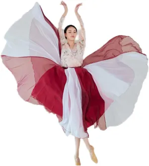 Women Lyrical Dance Skirt Long Double-Sided Ballet Wrap Skirt Flowy Maxi Skirts for Ballerina Modern Dance Costume