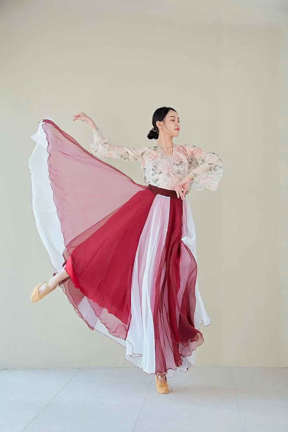 Women Lyrical Dance Skirt Long Double-Sided Ballet Wrap Skirt Flowy Maxi Skirts for Ballerina Modern Dance Costume