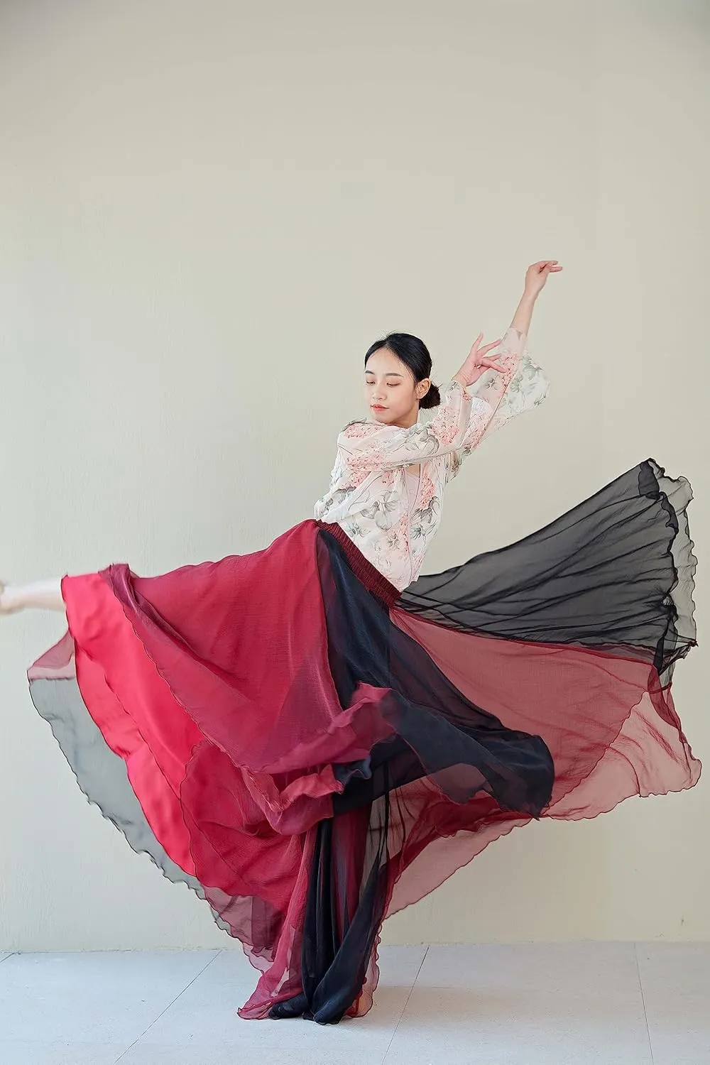 Women Lyrical Dance Skirt Long Double-Sided Ballet Wrap Skirt Flowy Maxi Skirts for Ballerina Modern Dance Costume