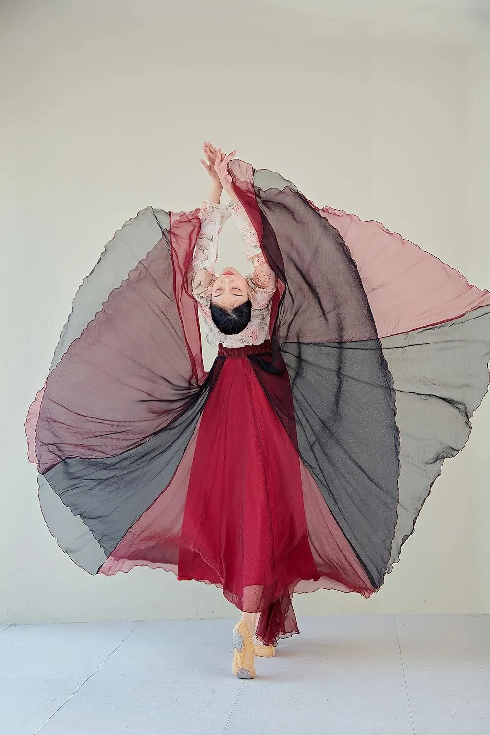 Women Lyrical Dance Skirt Long Double-Sided Ballet Wrap Skirt Flowy Maxi Skirts for Ballerina Modern Dance Costume