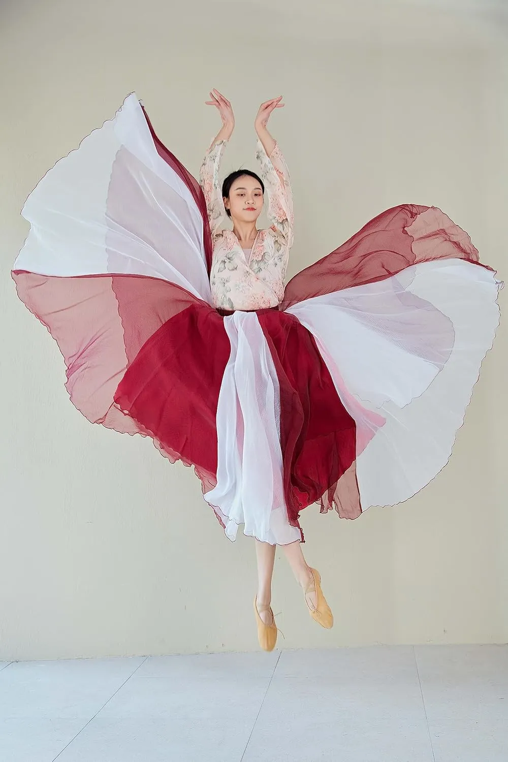 Women Lyrical Dance Skirt Long Double-Sided Ballet Wrap Skirt Flowy Maxi Skirts for Ballerina Modern Dance Costume