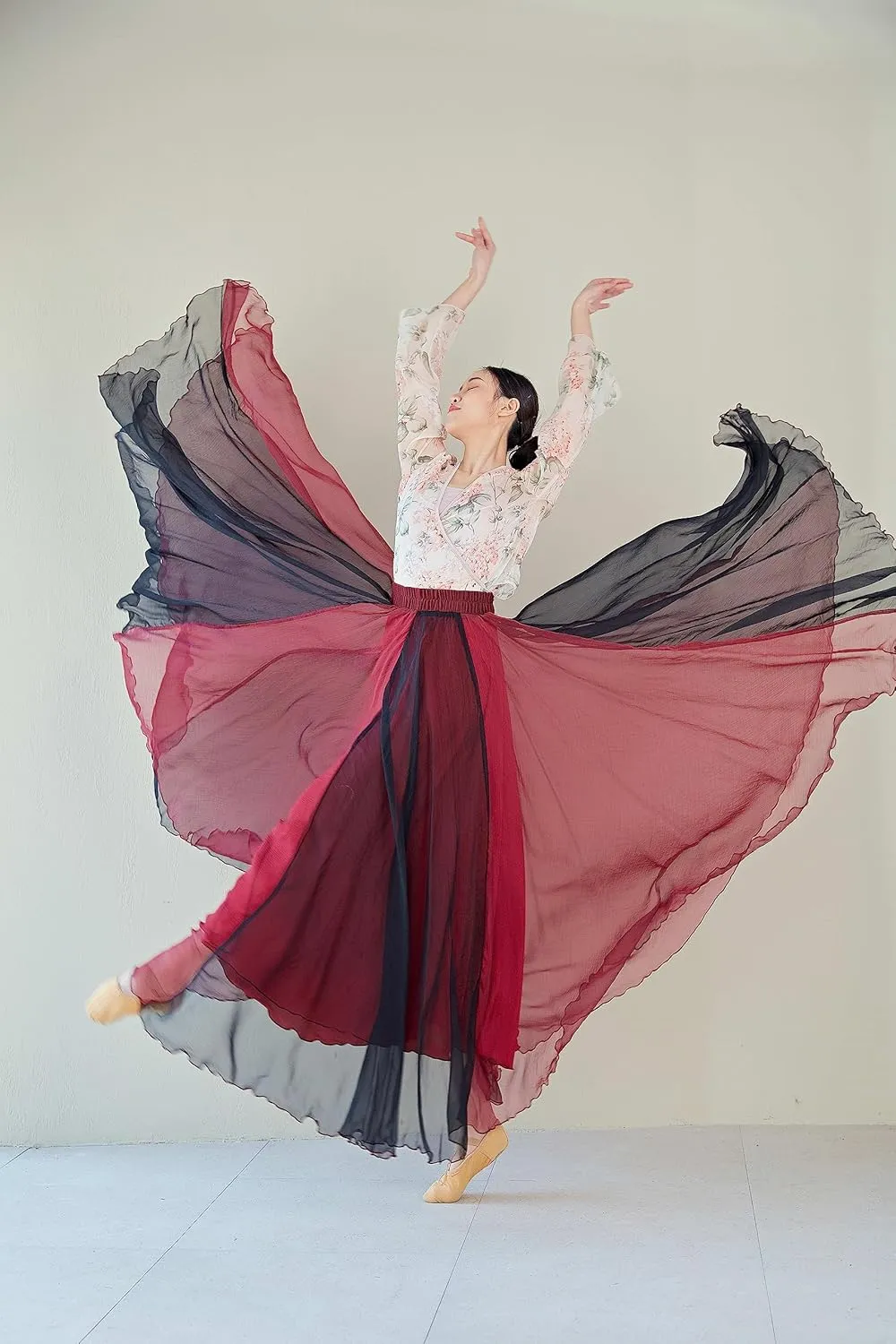 Women Lyrical Dance Skirt Long Double-Sided Ballet Wrap Skirt Flowy Maxi Skirts for Ballerina Modern Dance Costume
