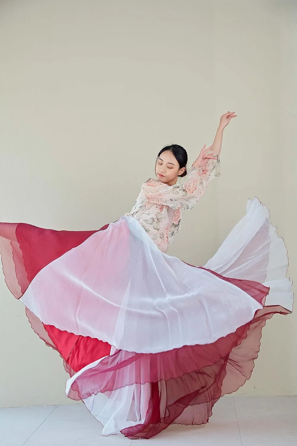 Women Lyrical Dance Skirt Long Double-Sided Ballet Wrap Skirt Flowy Maxi Skirts for Ballerina Modern Dance Costume