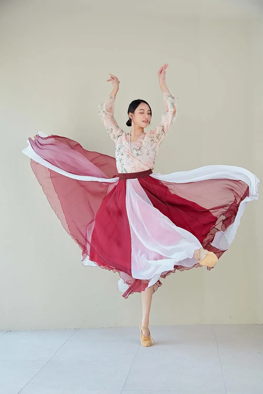 Women Lyrical Dance Skirt Long Double-Sided Ballet Wrap Skirt Flowy Maxi Skirts for Ballerina Modern Dance Costume