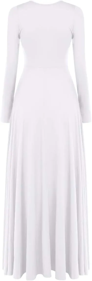 Women Metallic Bi Color Liturgical Praise Dance Dress Long Sleeve Lyrical Dancewear Church Maxi Robe Worship Costume