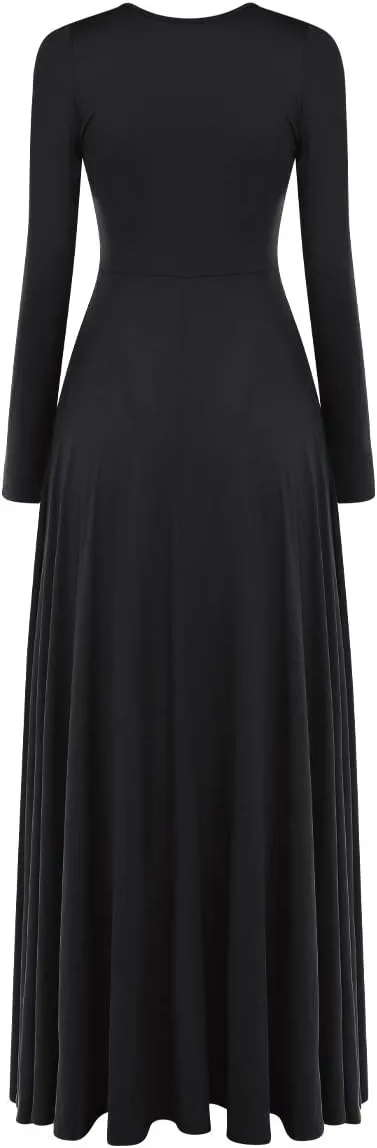 Women Metallic Bi Color Liturgical Praise Dance Dress Long Sleeve Lyrical Dancewear Church Maxi Robe Worship Costume