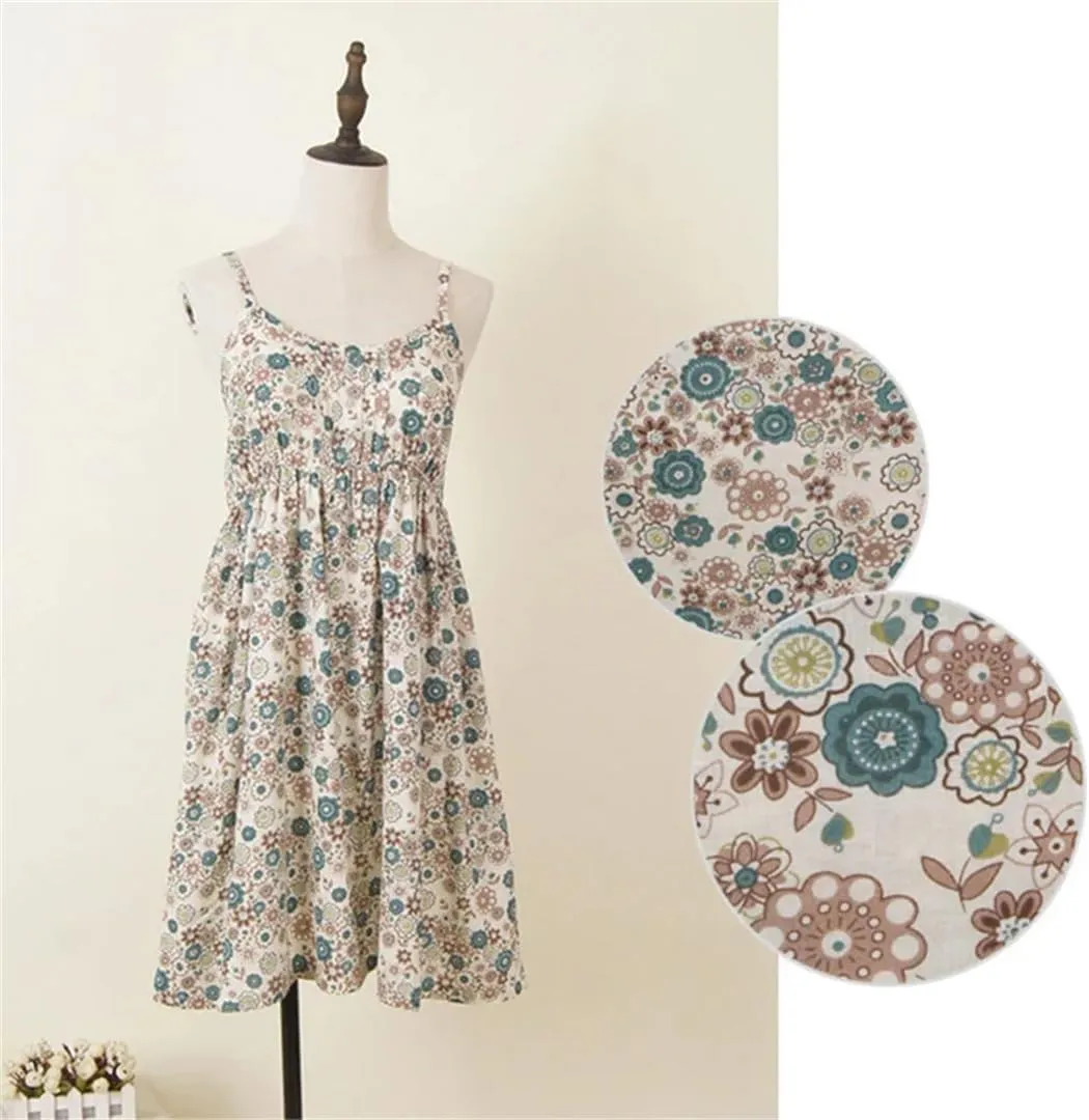 Women Print Floral Sleeveless Mini Dress Cotton Spaghetti Strap Casual Short Dresses Beach Sundress