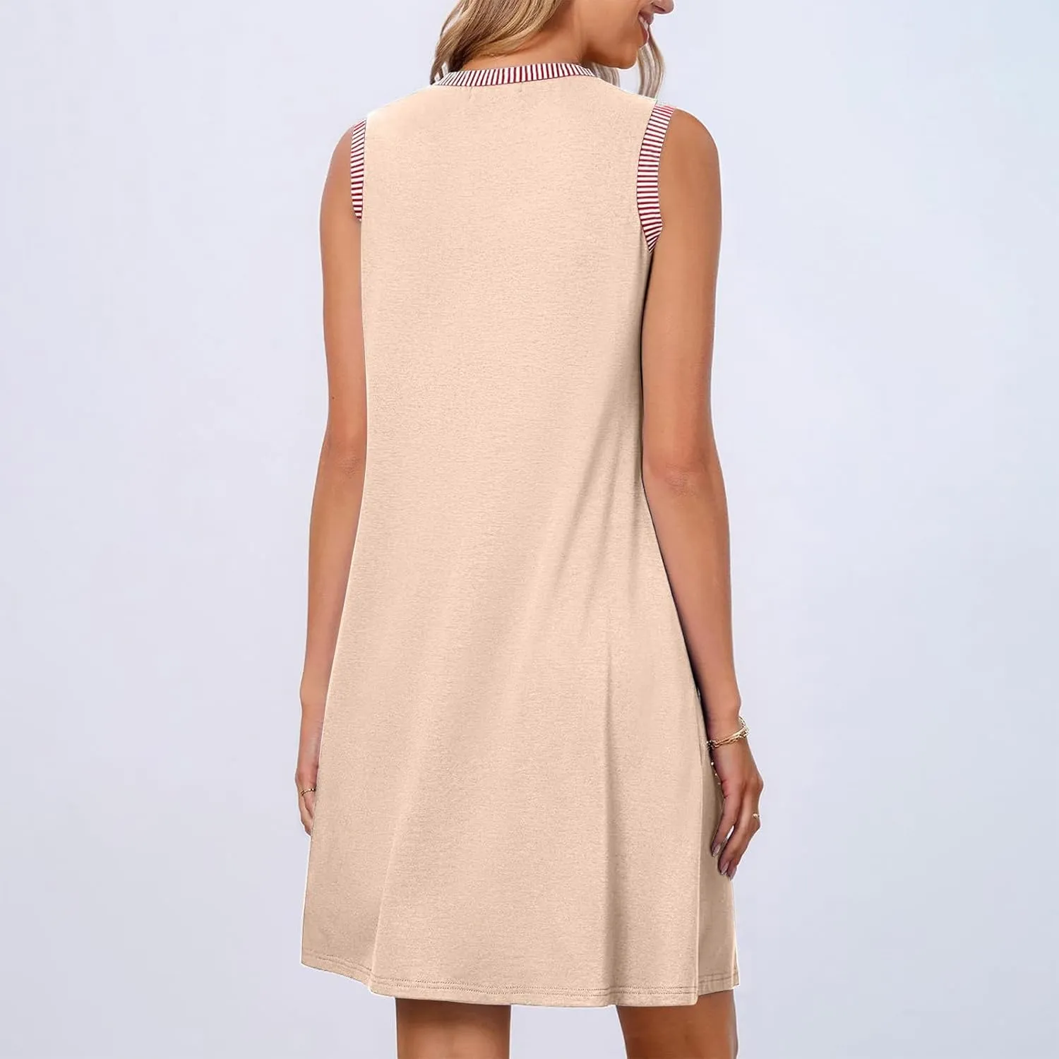 Women Sleeveless Summer Dresses Trendy Vacation Mini Dress Crewneck Loose Fit Casual Sundress Beach Tank Dresses