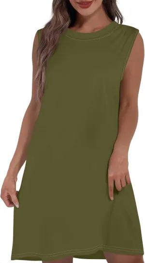 Women Summer Dresses Casual Floral Sundresses Crew Neck Beach T Shirt Dresses Sleeveless Loose Tank Dress with Pockets