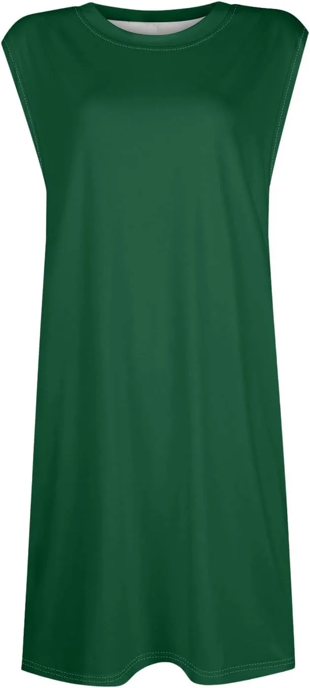 Women Summer Dresses Casual Floral Sundresses Crew Neck Beach T Shirt Dresses Sleeveless Loose Tank Dress with Pockets
