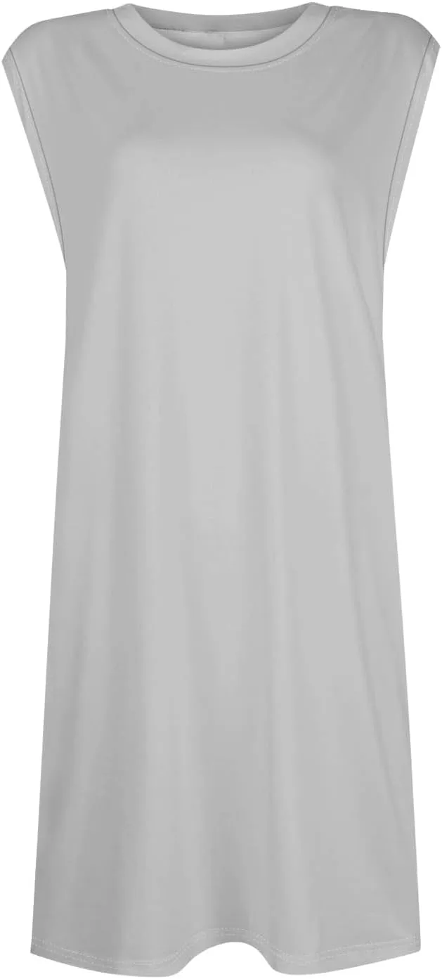 Women Summer Dresses Casual Floral Sundresses Crew Neck Beach T Shirt Dresses Sleeveless Loose Tank Dress with Pockets