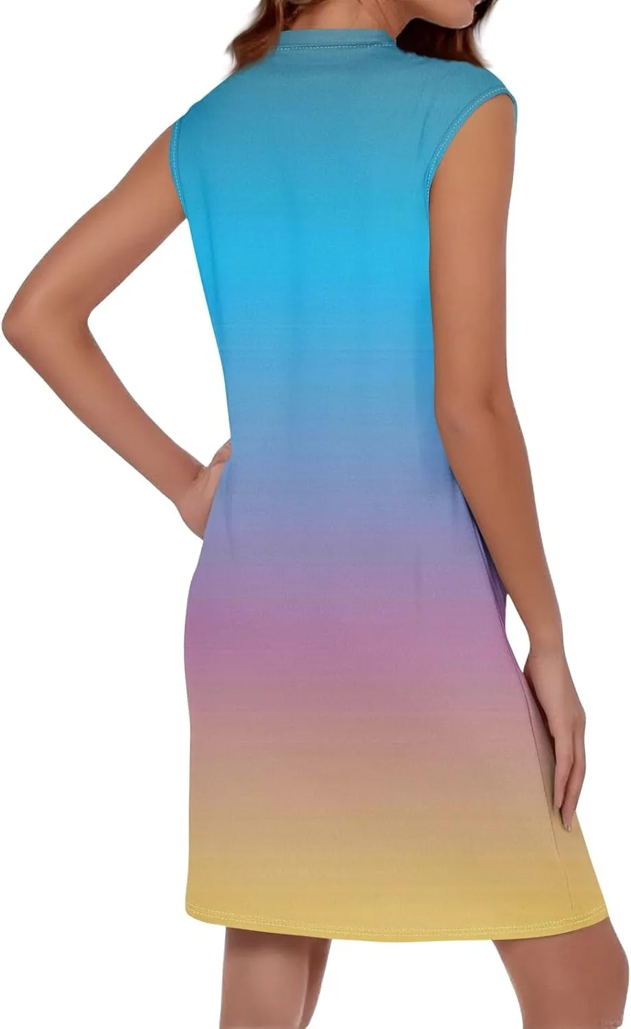 Women Summer Dresses Casual Floral Sundresses Crew Neck Beach T Shirt Dresses Sleeveless Loose Tank Dress with Pockets