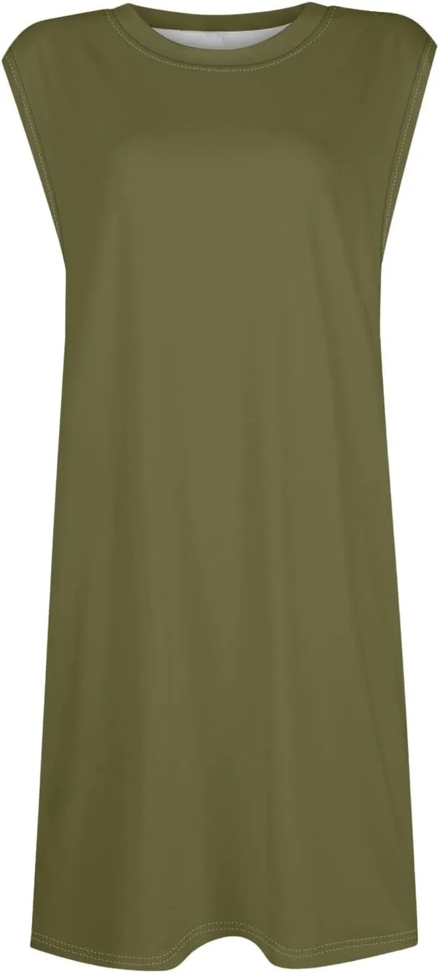 Women Summer Dresses Casual Floral Sundresses Crew Neck Beach T Shirt Dresses Sleeveless Loose Tank Dress with Pockets