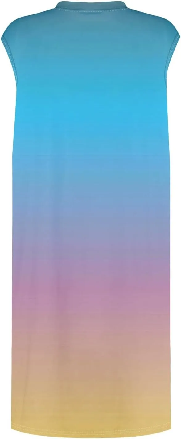Women Summer Dresses Casual Floral Sundresses Crew Neck Beach T Shirt Dresses Sleeveless Loose Tank Dress with Pockets