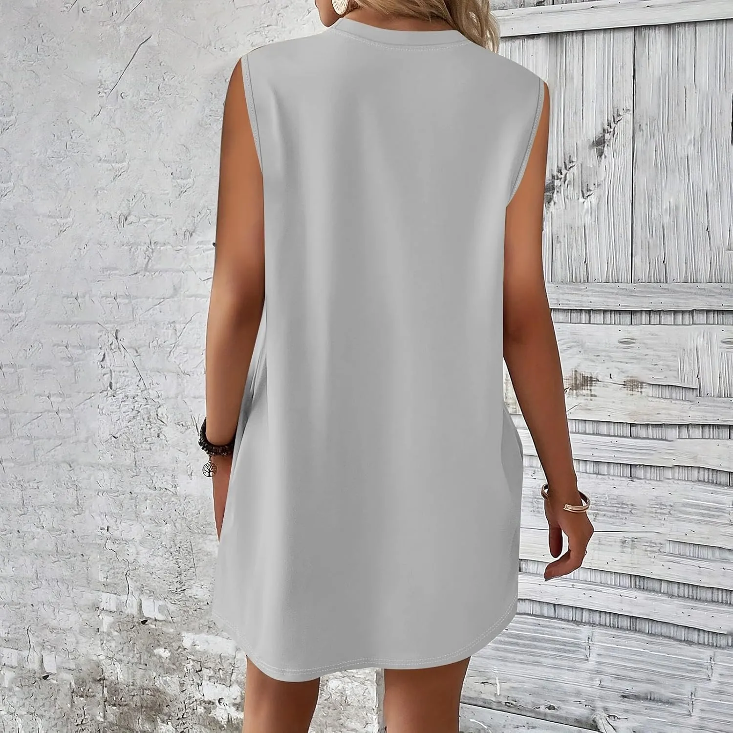 Women Summer Dresses Casual Floral Sundresses Crew Neck Beach T Shirt Dresses Sleeveless Loose Tank Dress with Pockets