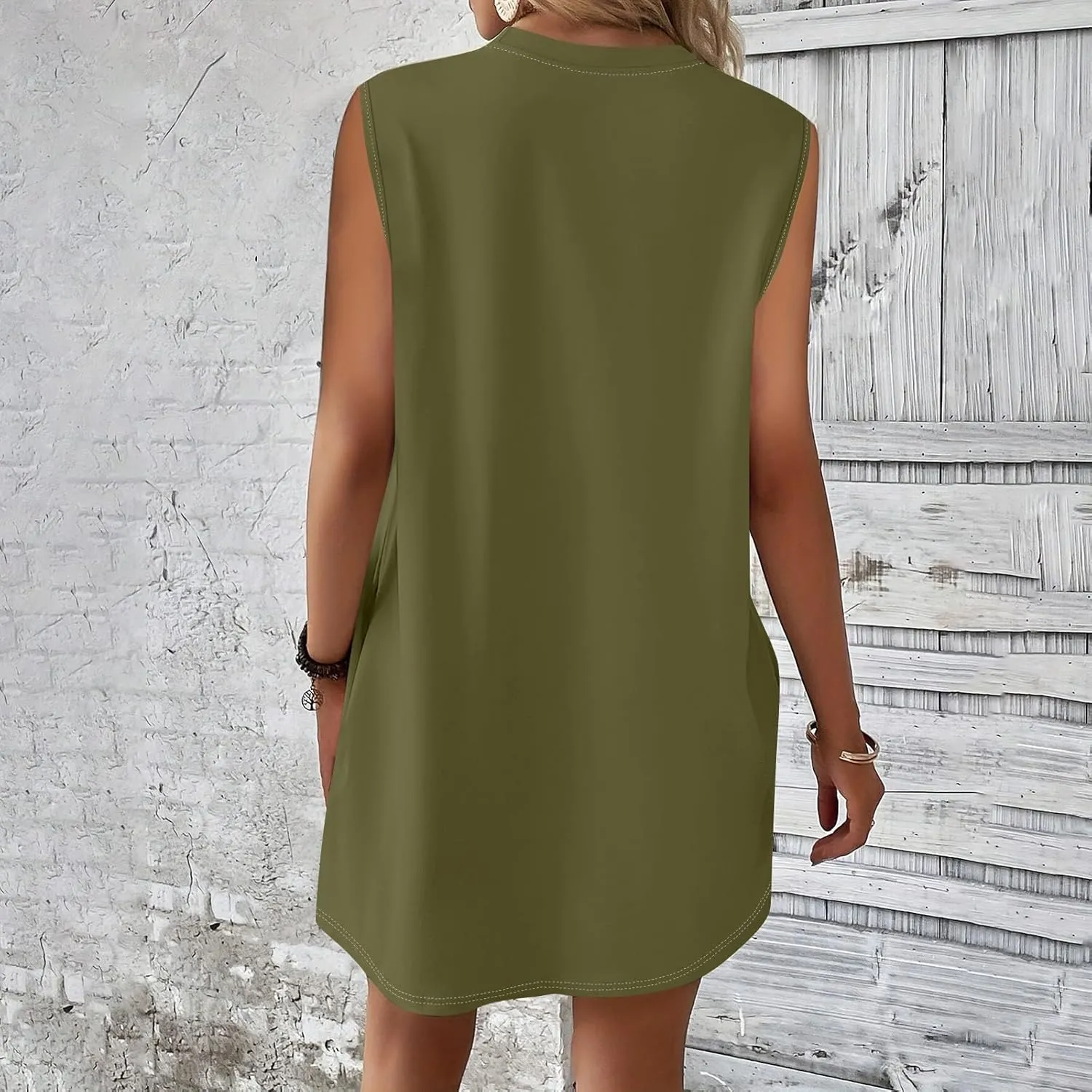 Women Summer Dresses Casual Floral Sundresses Crew Neck Beach T Shirt Dresses Sleeveless Loose Tank Dress with Pockets