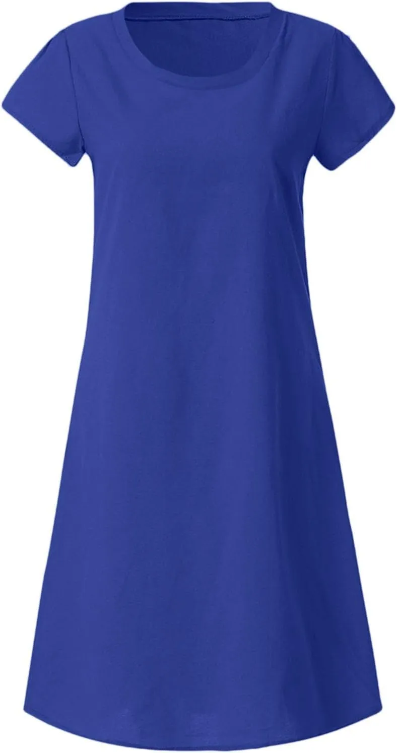 Women Summer Linen Dresses Cotton Boho Shirt Dresses Midi Length Casual Plus Size Dress Trendy Ladies Beach