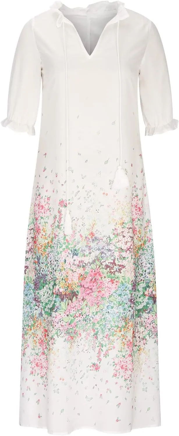 Women V Neck Dresses for Women Short 1/2 Sleeve Floral Graphic Loose Fit Maxi Long Summer Fall 2025 Trendy
