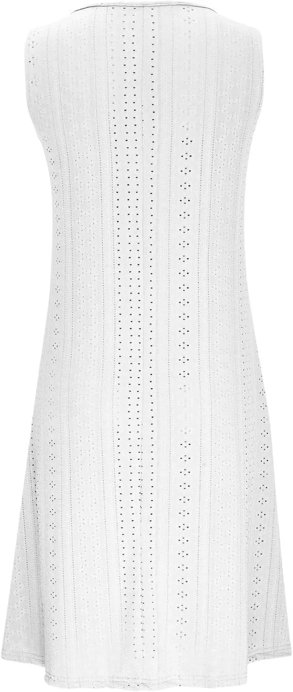 Women V Neck Sleeveless Sundresses Simple Solid Color Knee Length Dresses Casual Fashion Beach Dress