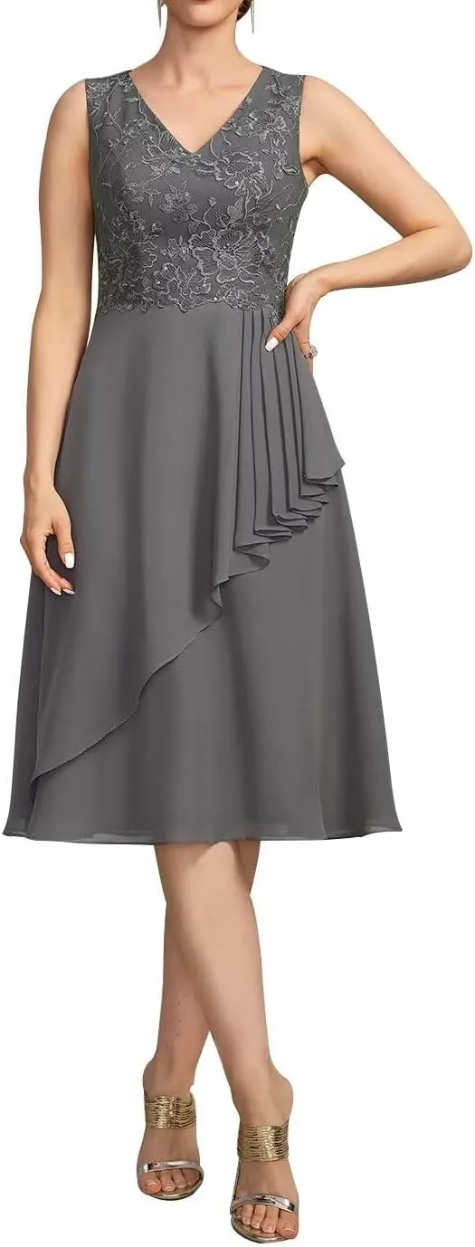 Women's 2 Pieces Mother of The Bride Dress for Wedding with Jacket Sleeves Formal Dress