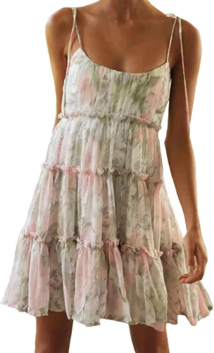 Womens 2024 Summer Floral Mini Dress Boho Flowy Skater Dresses Short Sleeveless Ruffle Backless Sling Dresses