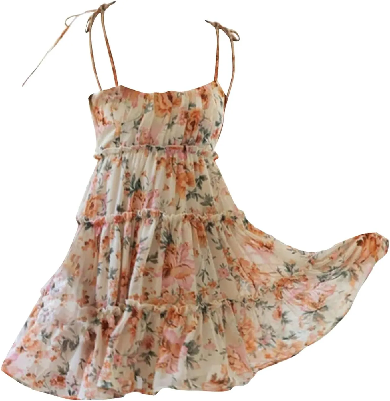 Womens 2024 Summer Floral Mini Dress Boho Flowy Skater Dresses Short Sleeveless Ruffle Backless Sling Dresses