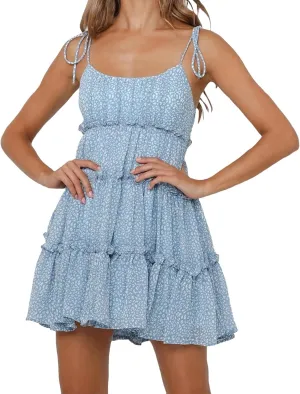 Womens 2024 Summer Floral Mini Dress Boho Flowy Skater Dresses Short Sleeveless Ruffle Backless Sling Dresses