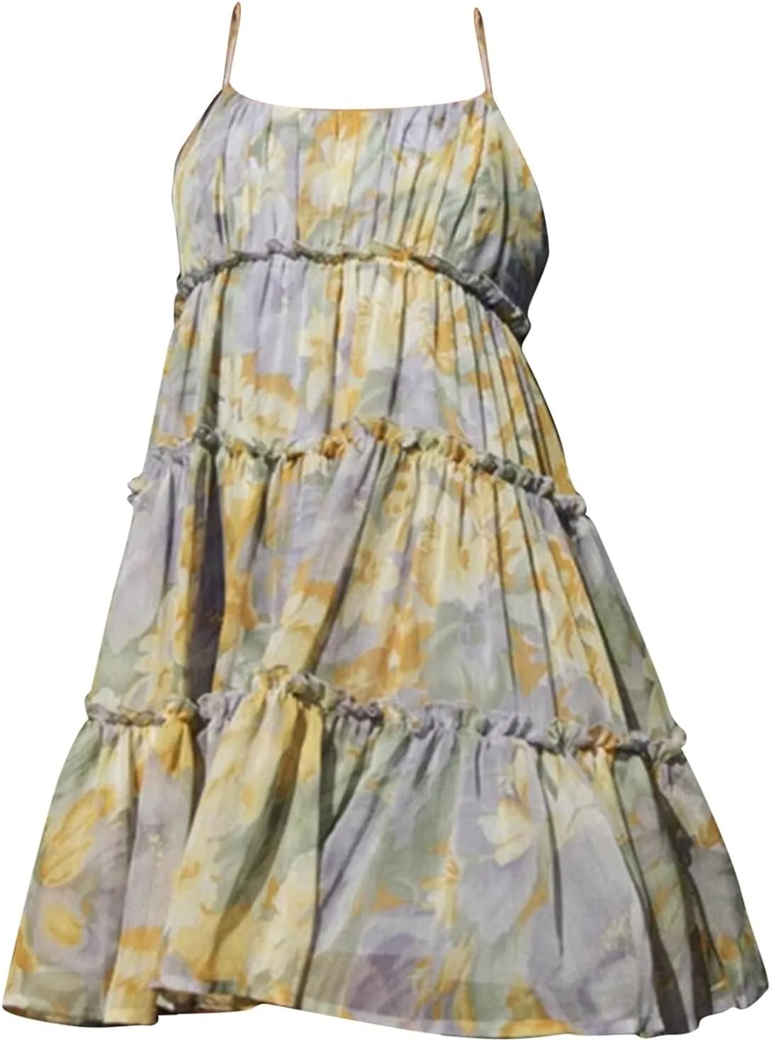 Womens 2024 Summer Floral Mini Dress Boho Flowy Skater Dresses Short Sleeveless Ruffle Backless Sling Dresses