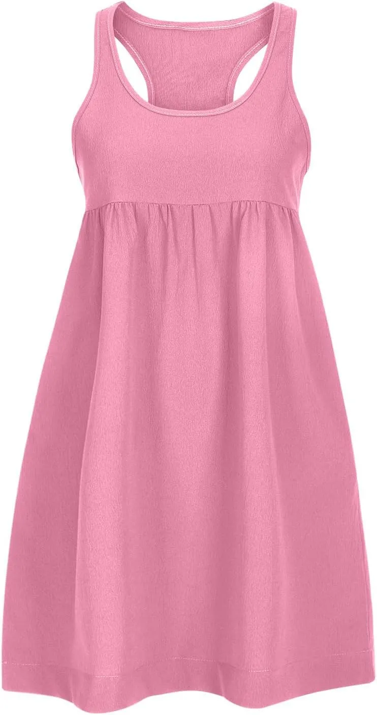 Womens Babydoll Tank Dress Scoop Neck Sleeveless Mini Dresses Summer Trendy Casual Loose Flowy Vacation Dress