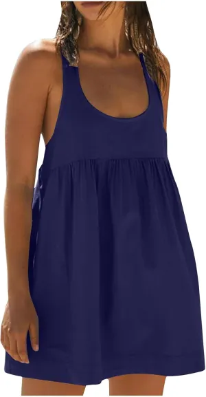 Womens Babydoll Tank Dress Scoop Neck Sleeveless Mini Dresses Summer Trendy Casual Loose Flowy Vacation Dress