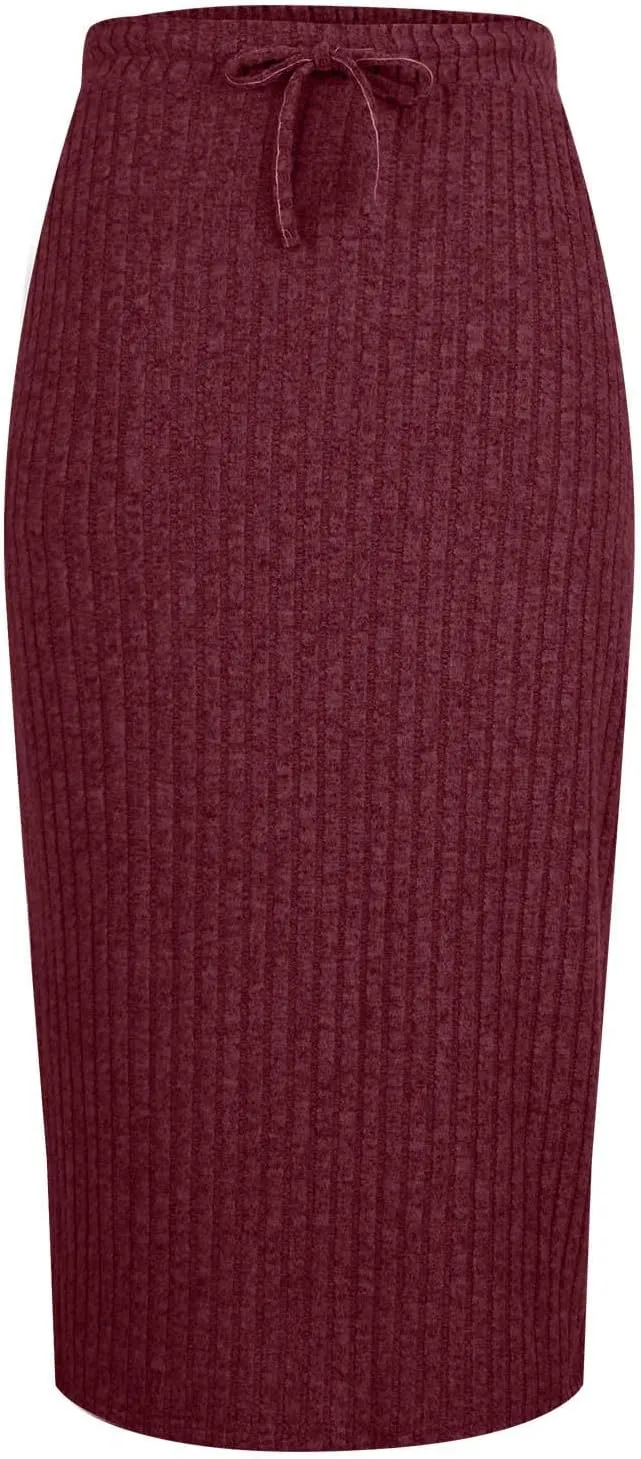 Women's Bodycon Knitted Ribbed Pencil Skirts Elastic High Waisted Midi Long Skirt Trendy Casual Fall Spring Outfit