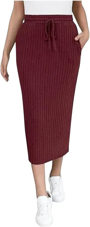 Women's Bodycon Knitted Ribbed Pencil Skirts Elastic High Waisted Midi Long Skirt Trendy Casual Fall Spring Outfit