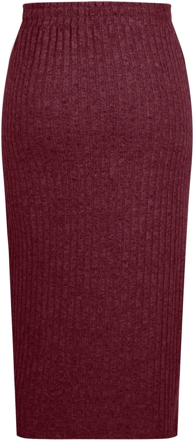 Women's Bodycon Knitted Ribbed Pencil Skirts Elastic High Waisted Midi Long Skirt Trendy Casual Fall Spring Outfit