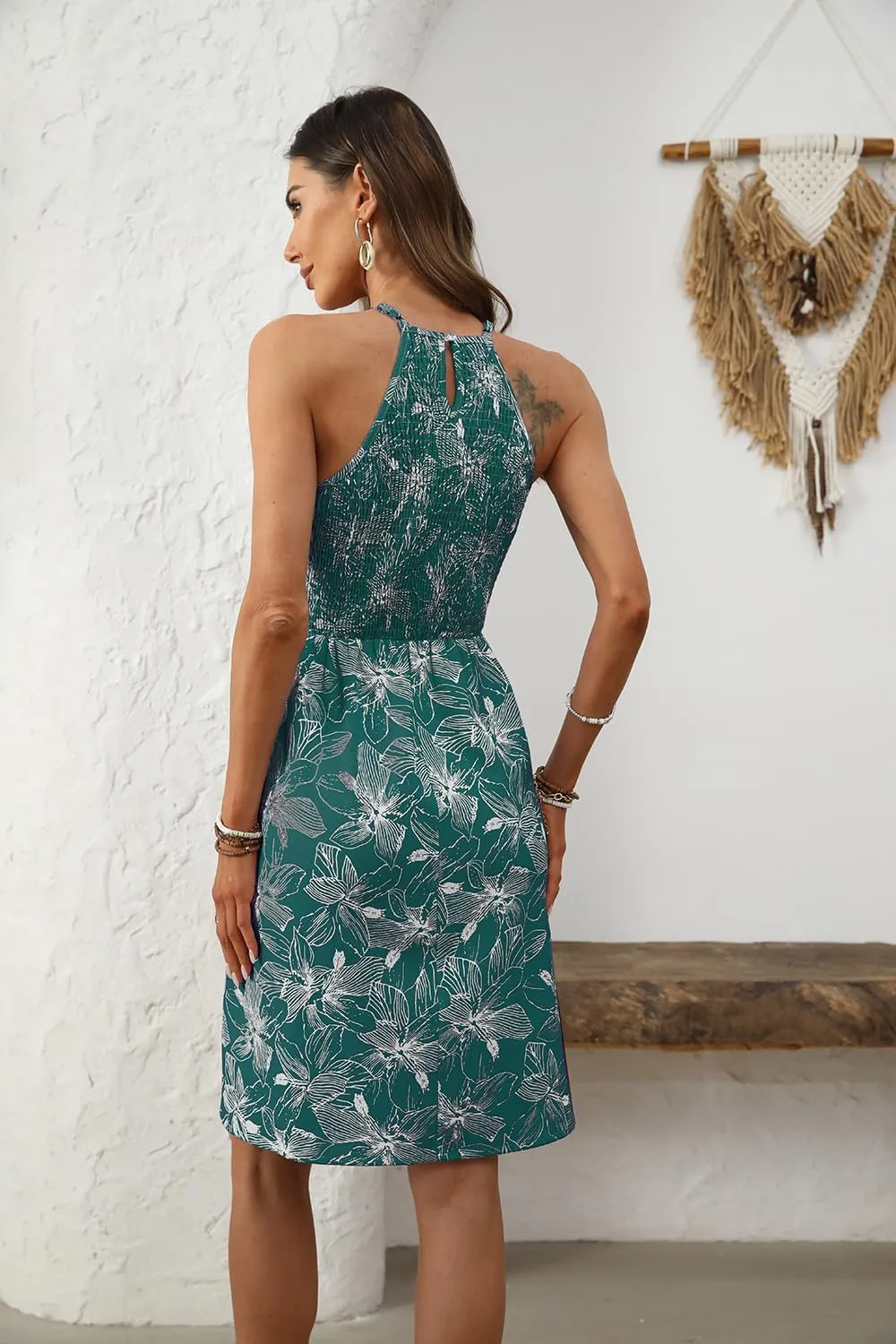 Women's Boho Floral Halter Neck Dress Casual Summer Dresses for Women 2025 Hawaiian Vacations Sundresses