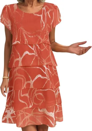 Womens Boho Print Chiffon Dress 2025 Summer Casual Ruffle Short Sleeve Wedding Guest Cocktail Party Dresses