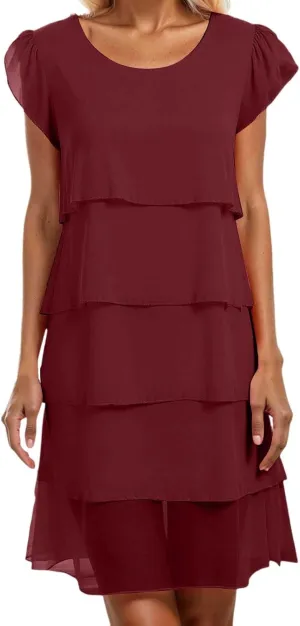 Womens Boho Print Chiffon Dress 2025 Summer Casual Ruffle Short Sleeve Wedding Guest Cocktail Party Dresses