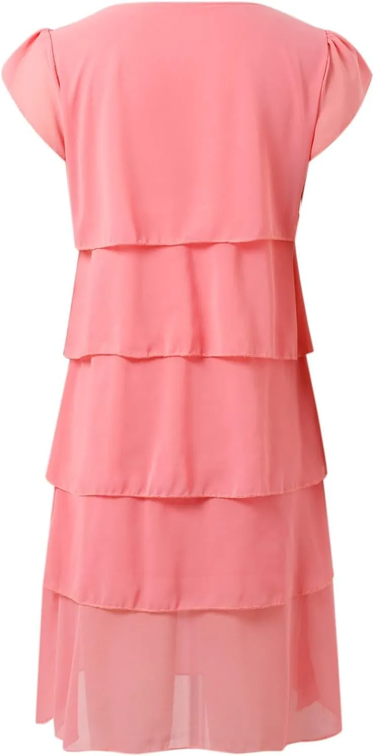 Womens Boho Print Chiffon Dress 2025 Summer Casual Ruffle Short Sleeve Wedding Guest Cocktail Party Dresses