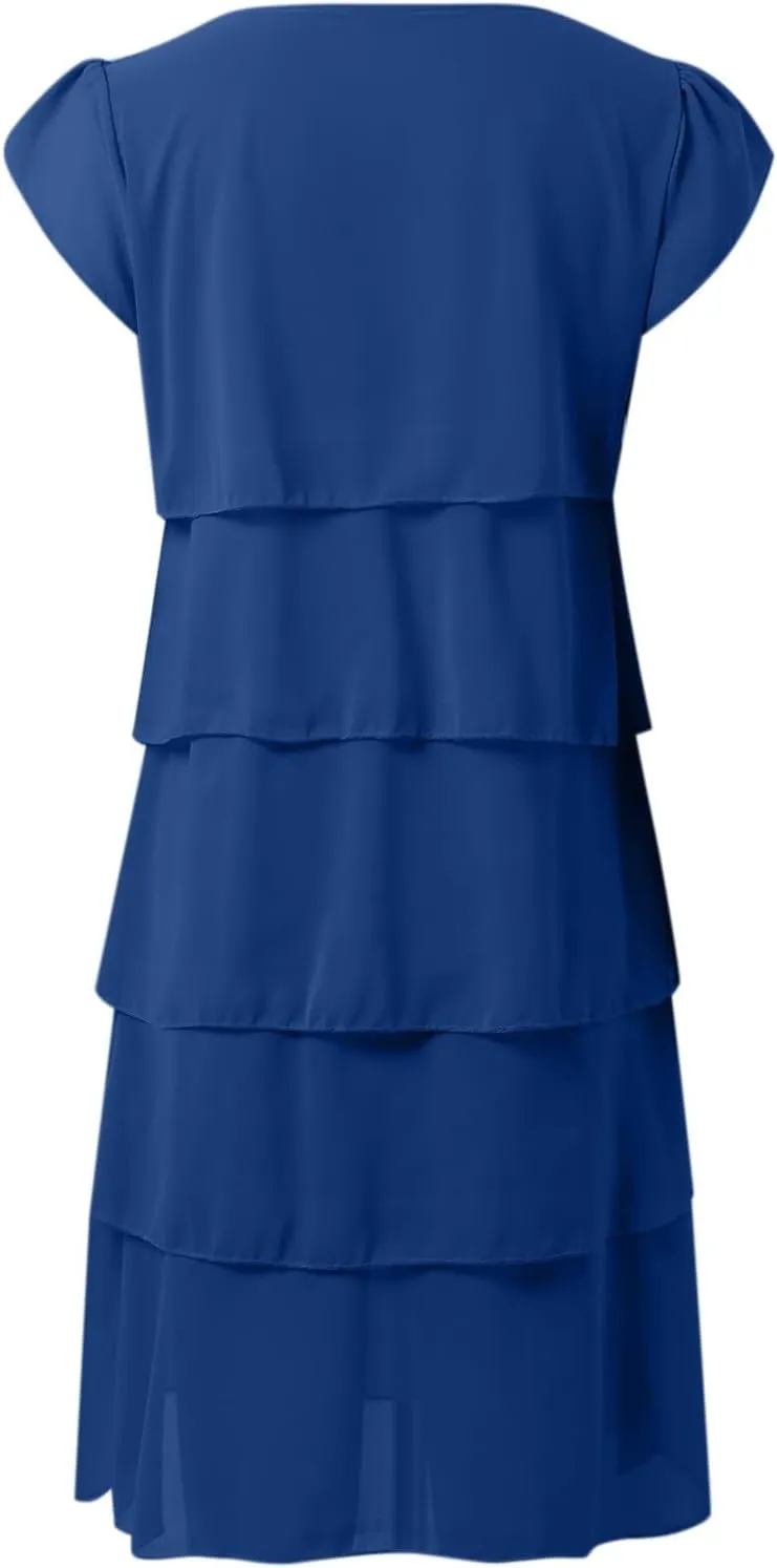 Womens Boho Print Chiffon Dress 2025 Summer Casual Ruffle Short Sleeve Wedding Guest Cocktail Party Dresses